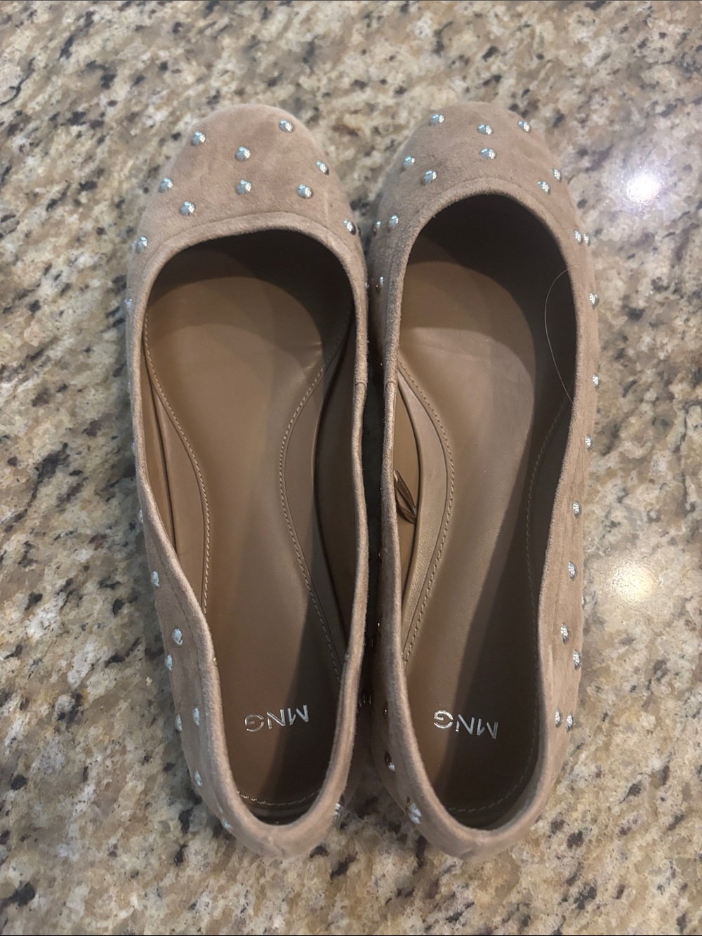 Mango by Mango Tan Suede Ballet Flats with Studs Size 40